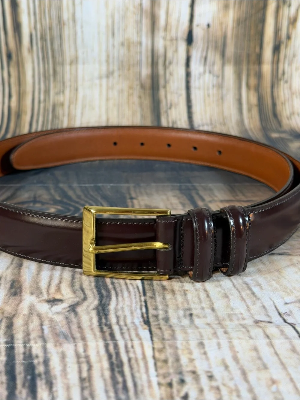 Crookhorn Loafer Brush Off Two Tone Leather Belt Handmade USA Sz 42 Office Nice